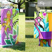 Public Art adds pop of color to benches and utility boxes at NoMi’s Griffing Park