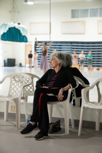 Toby Lerner Ansin overlooking rehearsal for Roses from the South, Three Waltzes for Toby choreographed by Alexei Ratmansky. Courtesy of Miami City Ballet